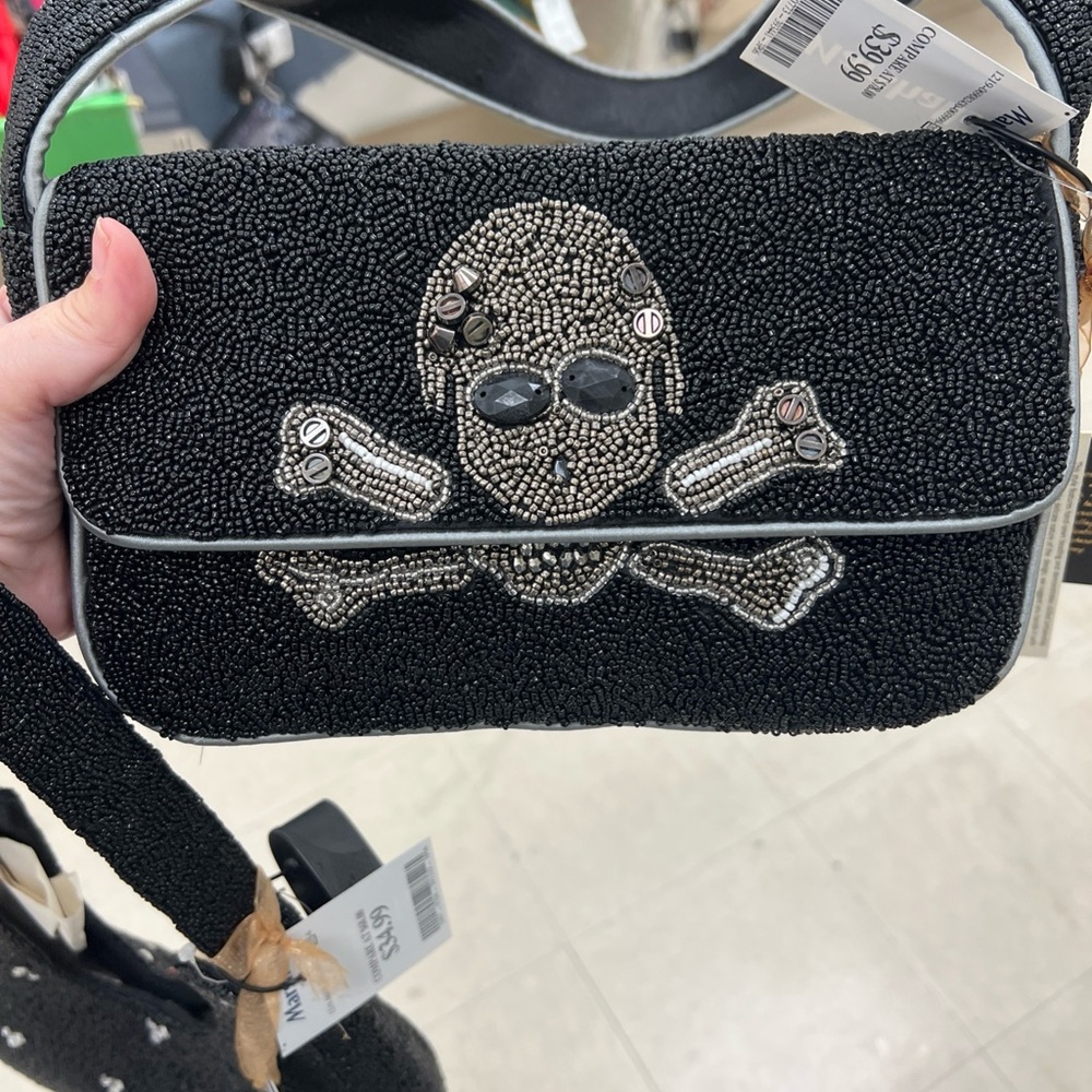 Beaded Skull Crossbody Bag